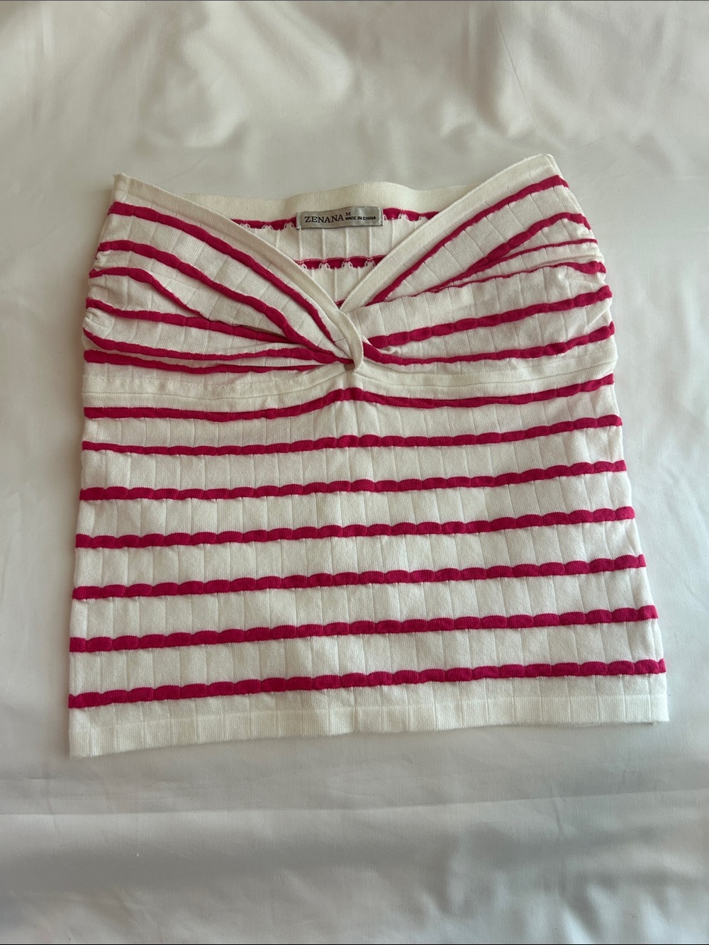 Zenana Outfitters White & Fuchsia Striped Twist-Front Mini Skirt
